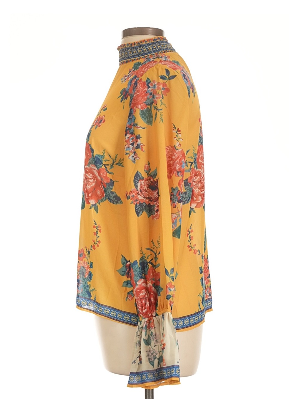 Flying Tomato Floral High-Neck Yellow Blouse - Picture 4 of 7